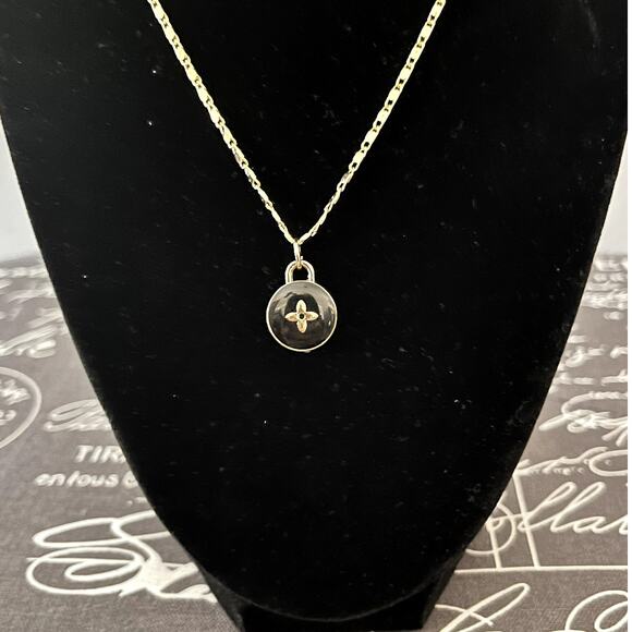 Louis Vuitton Black Flower Charm/ Zipper Pull on 16” GP Necklace Chain - Picture 1 of 3